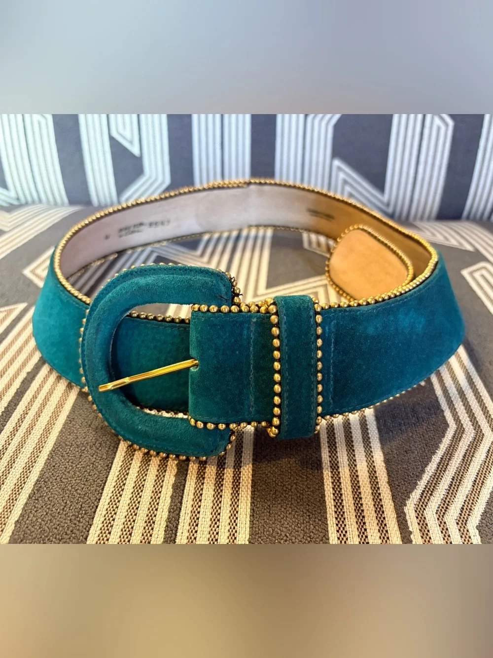 VTG Anne Klein Teal Blue Green Suede Belt Size M